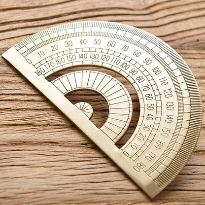 Vintage Brass Straight Ruler — Metal Triangle Protractor Measuring Tool for Students