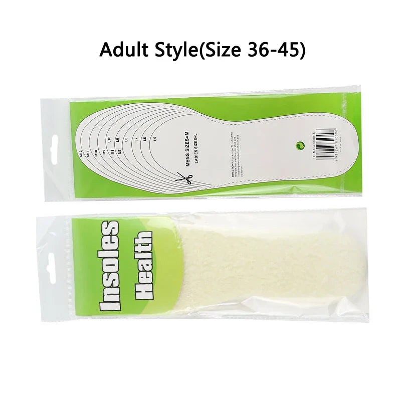 Wool Heated Insoles for Kids & Adults – Thermal Thickened Artificial Cashmere Shoe Inserts for Winter Snow Boots