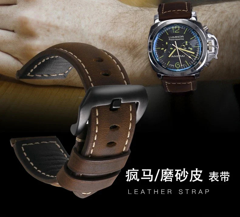Genuine Leather Watch Band for Panerai Luminor & Radiomir – 18mm-24mm High-Quality Strap with Stainless Steel Buckle