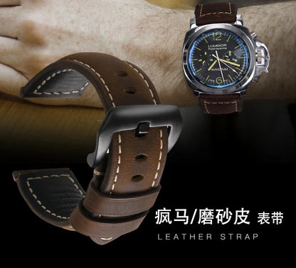 Genuine Leather Watch Band for Panerai Luminor & Radiomir – 18mm-24mm High-Quality Strap with Stainless Steel Buckle