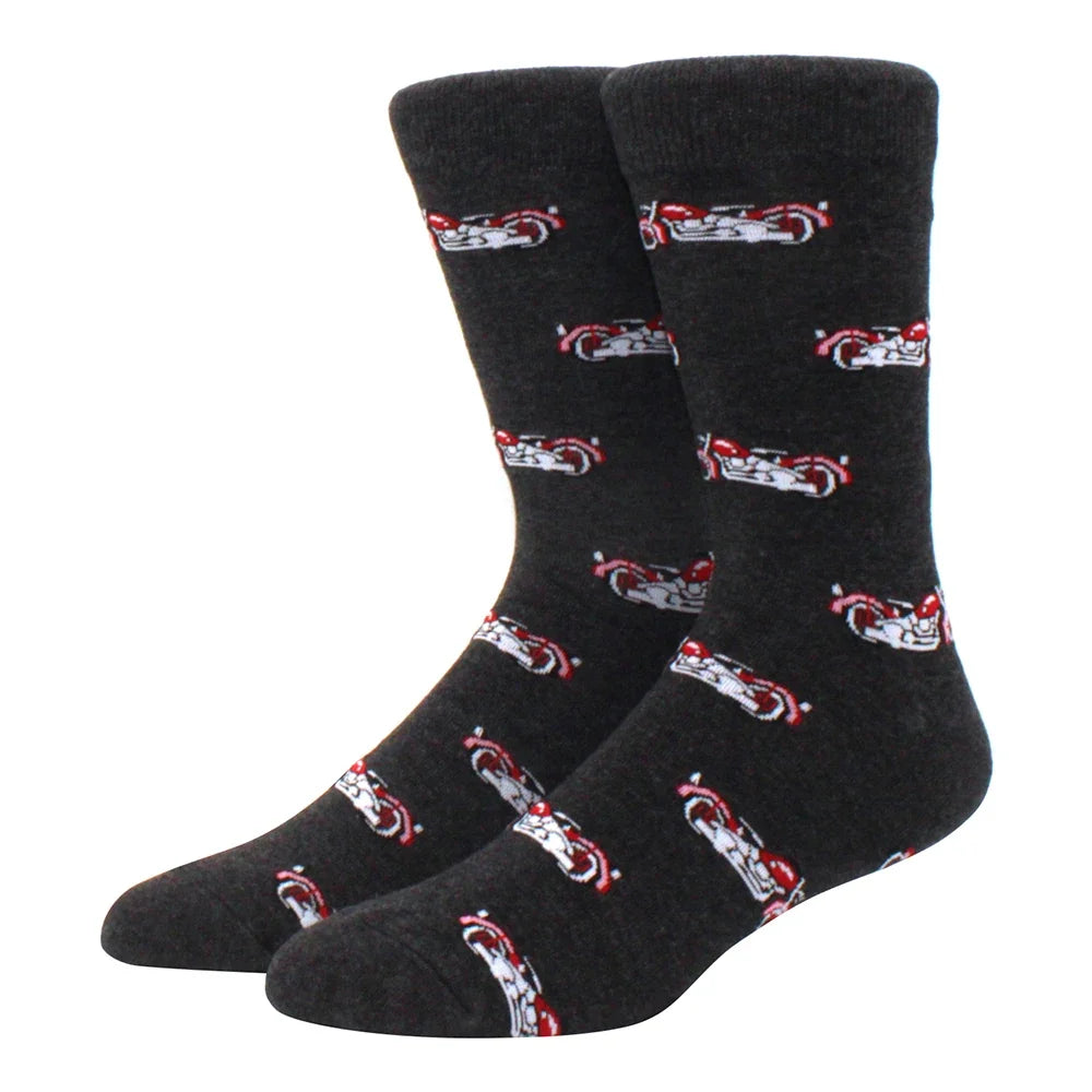 Men's Colorful Combed Cotton Jacquard Crew Socks - Striped Business Casual Dress Socks