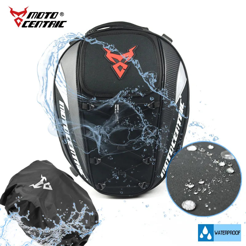 MOTOCENTRIC Waterproof Motorcycle Tail Bag - Multi-functional, Durable 37L High Capacity Rear Seat Rider Helmet Backpack