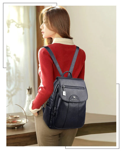 Women's Backpack 2022 - High-Quality Soft Leather, Large Capacity, Leisure Travel & School Bag for Teenage Girls - Black Mochila