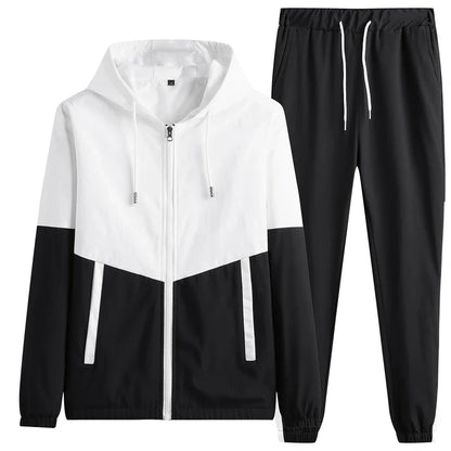 2025 Men’s Tracksuit 2-Piece Set — Hooded Jacket & Jogger Pants for Casual, Running & Sports