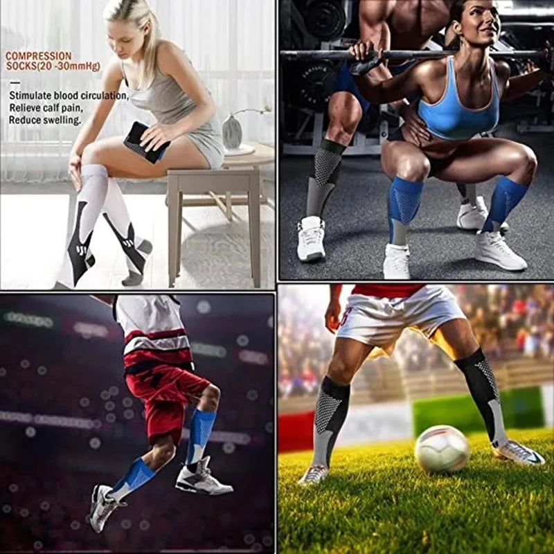 Compression Socks for Running - Men and Women's Anti-Fatigue Pain Relief, 20-30 mmHg Black Sports Compression Socks