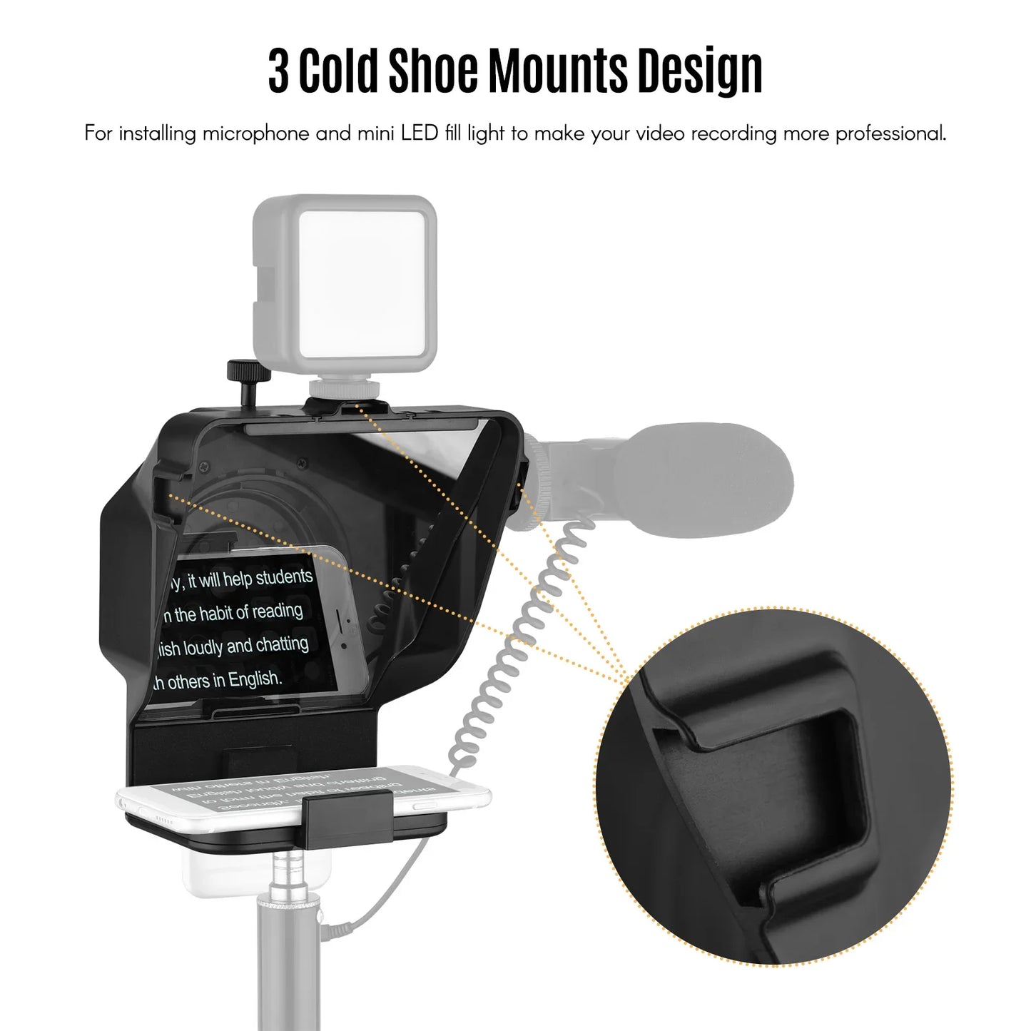 Andoer Portable Smartphone Teleprompter – with Phone Holder & Remote Control for Video Recording, Live Streaming, Interviews