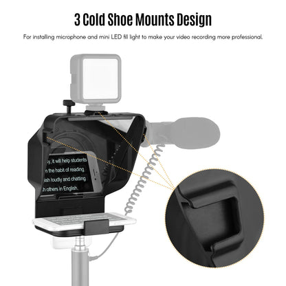 Andoer Portable Smartphone Teleprompter – with Phone Holder & Remote Control for Video Recording, Live Streaming, Interviews