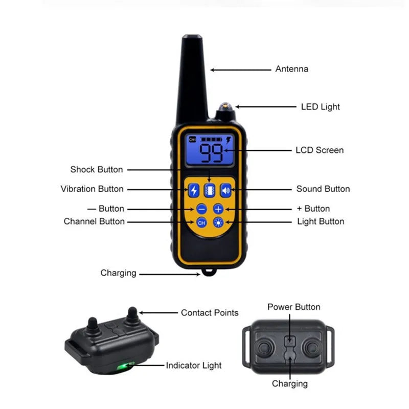 Electric Dog Training Collar: Waterproof Bark Collar with Remote Control, Rechargeable Anti-Barking Device for All Size Dogs