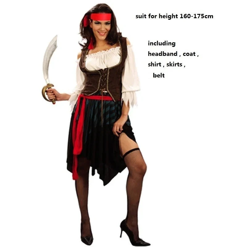 Pirates of the Caribbean Cosplay Costume – Adult Captain Jack Sparrow Outfit for Men & Women, Halloween Party