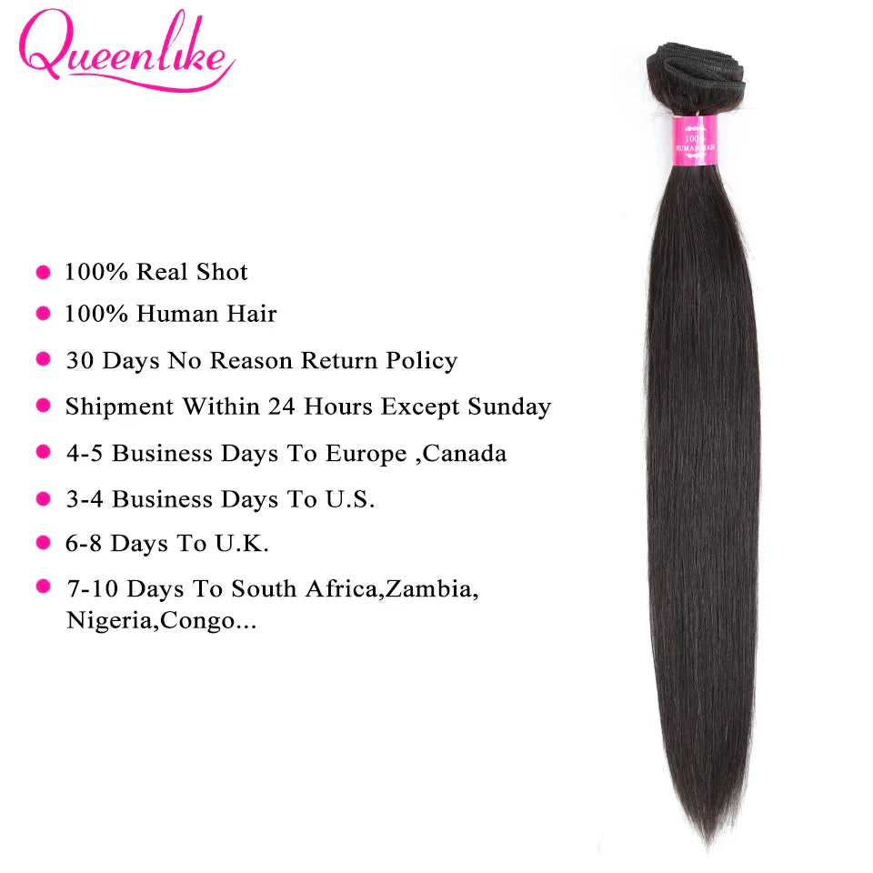 Queenlike Straight Human Hair Bundles – Brazilian Raw Hair Weave with 2x6 Deep Kim Closure
