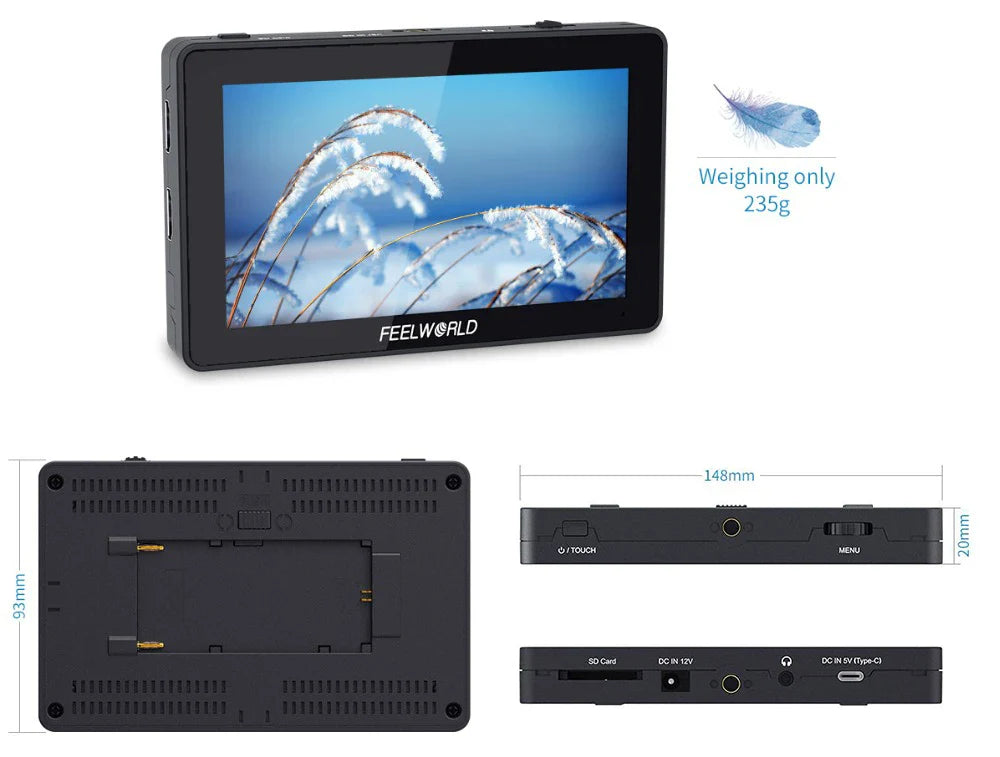 FEELWORLD F6 PLUS V2 6" DSLR Camera Field Monitor – 3D LUT, Touchscreen IPS, 1920x1080 FHD, 4K Support, Focus Assist