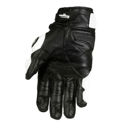 Men's Genuine Leather Motorcycle Gloves: Black Racing Style for Summer and Winter Road Riding - White Team Glove