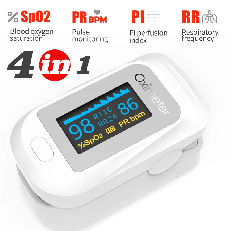 KIUZOU Finger Pulse Oximeter – SPO2, PR, PI, RR Blood Oxygen Saturation & Heart Rate Monitor, OLED Display