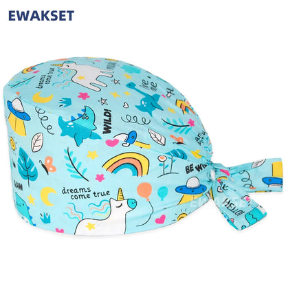 Unisex Soft Scrub Cap – Cartoon Print Surgical Hat for Men and Women, Operating Room Nursing Accessories