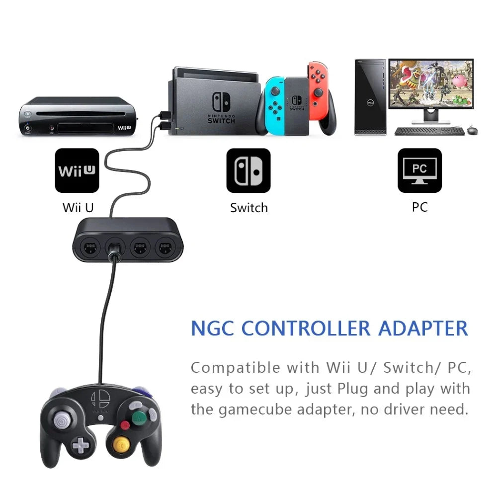 4-Port GameCube Controller Adapter – USB Converter for Nintendo Switch, Wii U, PC, and NGC – Star Fighting Game Support