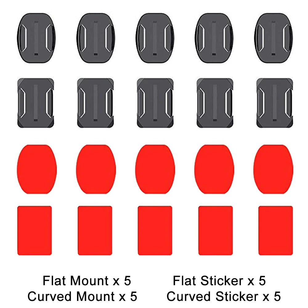 Flat & Curved Adhesive Mount Set for GoPro Hero 11/10/9/8 – Xiaomi Yi 4K, SJCAM Action Camera Mounting Stickers Accessories