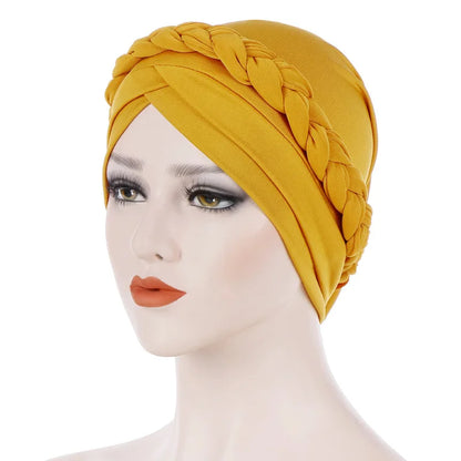 Women’s Cotton Head Scarf – Solid Turban Bonnet Hijab Cap with White Pearl Inner, Muslim Arab Wrap