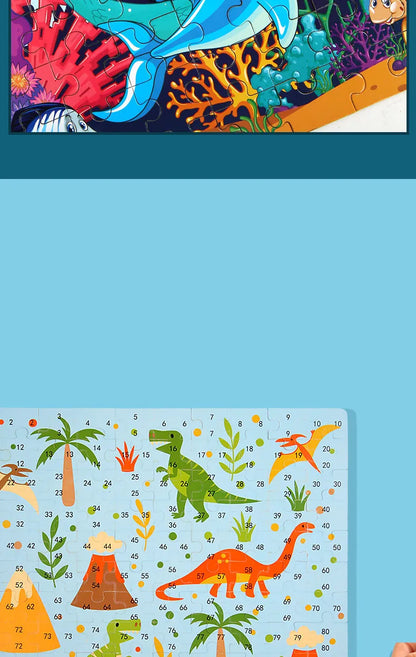 100PCS Kids Wooden Puzzle Set – Cartoon Animal & Vehicle Jigsaw Toys for Early Learning & Parent-Child Play