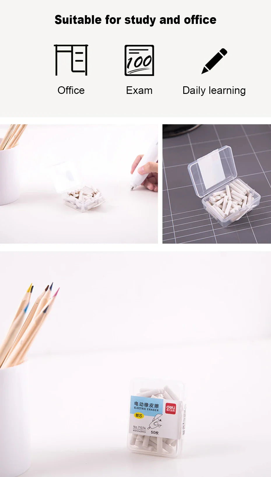 Deli Electric Eraser with Refills – 2.5/5mm Kawaii Kneaded Erasers for Pencils, Office, School & Art Supplies