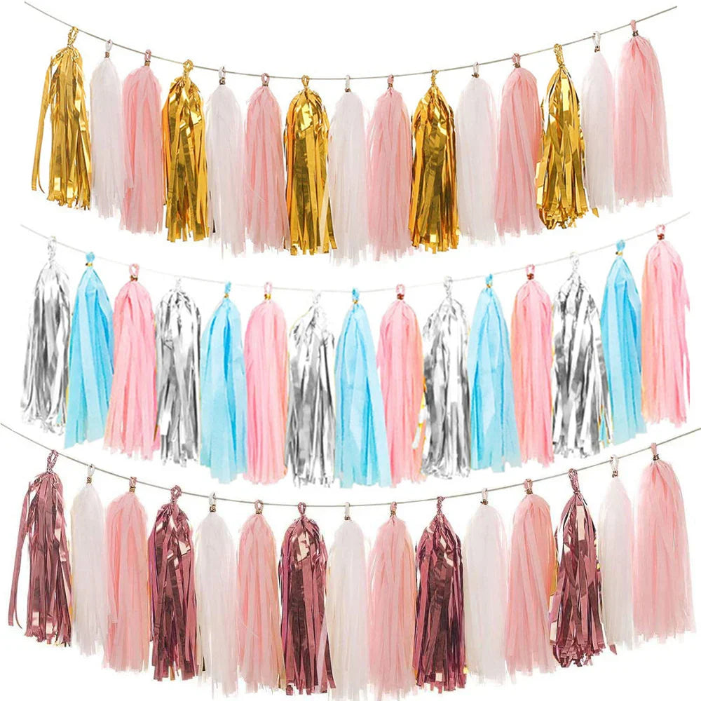 20-Piece Multicolor Tissue Paper Tassel Garland Set - DIY Crafts for Baby Showers, Birthdays, Weddings, and Parties
