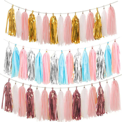 20-Piece Multicolor Tissue Paper Tassel Garland Set - DIY Crafts for Baby Showers, Birthdays, Weddings, and Parties