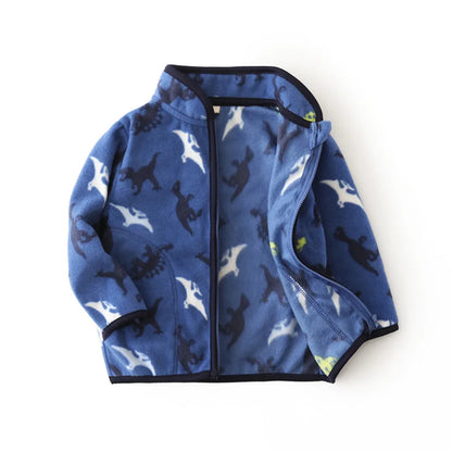 Jumping Meters Dinosaur Zipper Jacket – Kids Fleece Coat with Pockets, Fashionable Outerwear for Boys & Girls