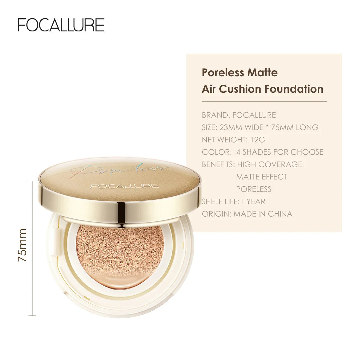 FOCALLURE Poreless BB Air Cushion – Whitening CC Cream Foundation, Waterproof Matte Concealer Makeup