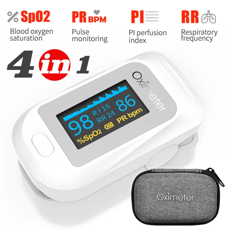 KIUZOU Finger Pulse Oximeter – SPO2, PR, PI, RR Blood Oxygen Saturation & Heart Rate Monitor, OLED Display