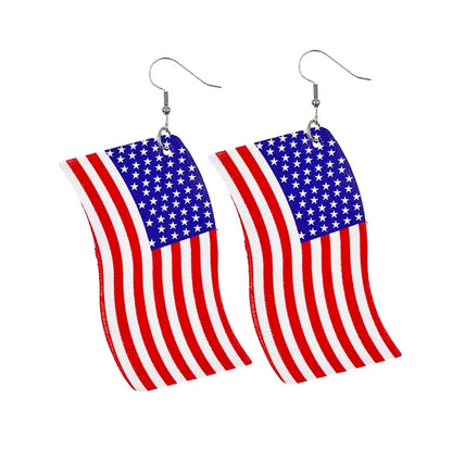 American Flag Leather Earrings - Star Stripe Teardrop Statement Jewelry for Independence Day & Patriotic Style