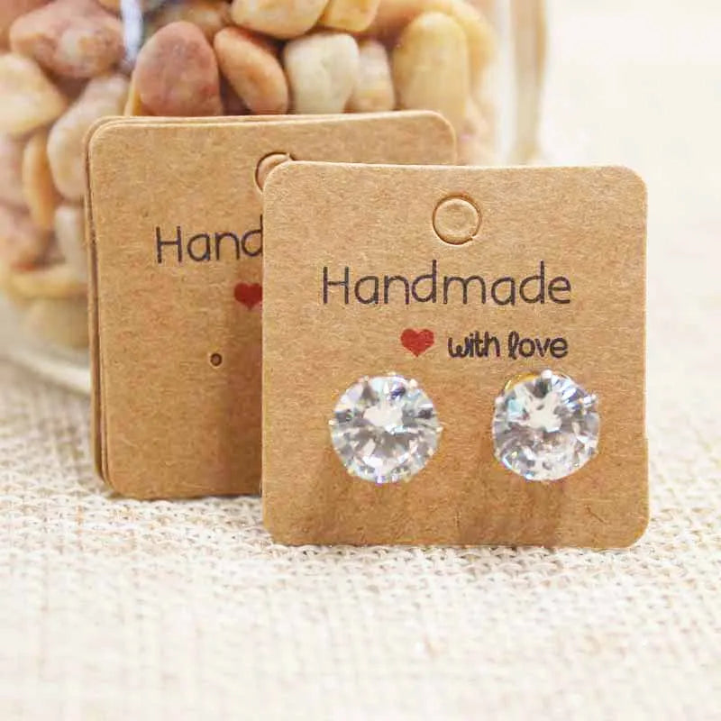 50PC Handmade Style Paper Earring Cards – DIY Jewelry Packaging in Brown & White, Multiple Sizes (5x5cm, 3x3cm, 5x9cm, 5x6.5cm, 5x7cm)