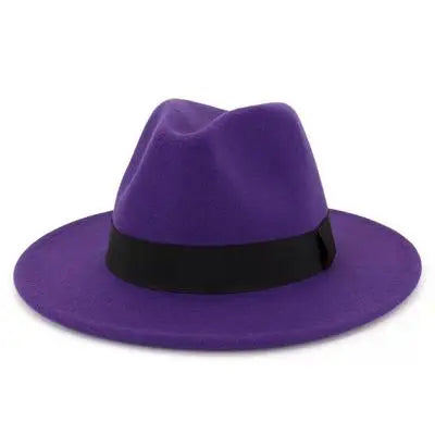 Unisex Black Fedora Hat – Wide Brim Jazz Panama Top Hat for Autumn and Winter – Classic Gentleman Style