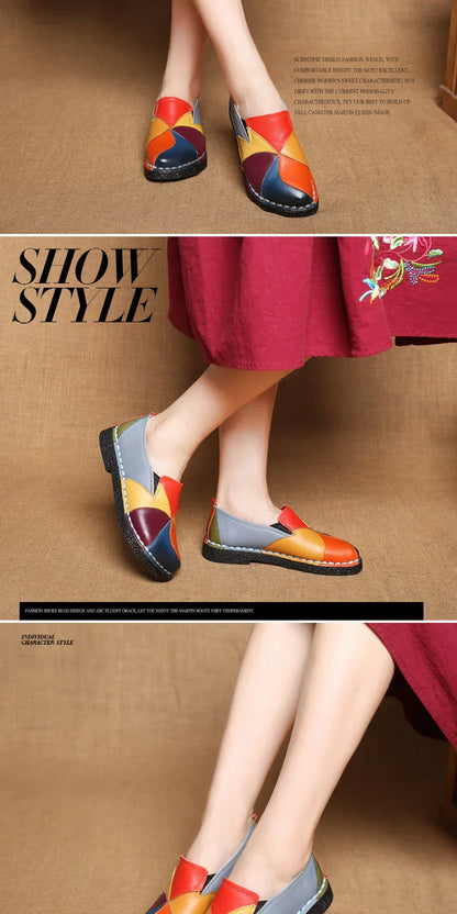 WOIZGIC Women’s Genuine Leather Loafers – Colorful Non-Slip Moccasin Flats Plus Size 42
