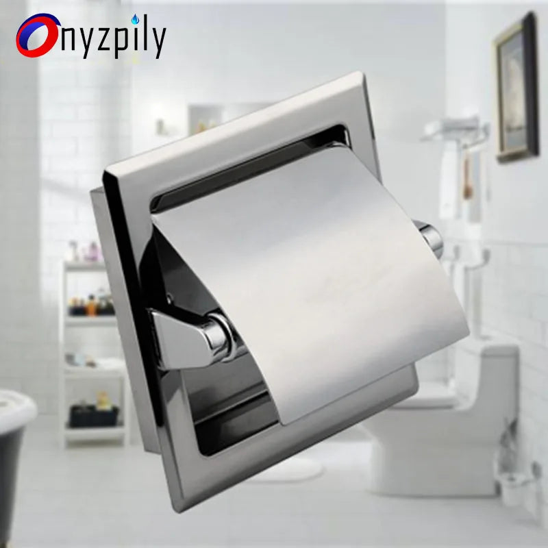 Onyzpily Bathroom Toilet Paper Holder | Chrome Finish Stainless Steel Tissue Box Holder, Wall Mounted, Black & Chrome