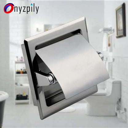 Onyzpily Bathroom Toilet Paper Holder | Chrome Finish Stainless Steel Tissue Box Holder, Wall Mounted, Black & Chrome