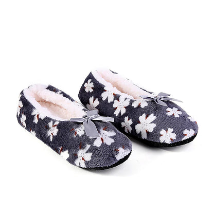 Mntrerm Women's Warm Cotton Slippers with Non-Slip Sole, Plush Indoor Shoes with Bow Tie Dots