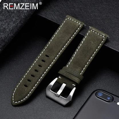 Genuine Leather Watch Band – Vintage Matte Black, Blue & Brown Strap for Men & Women, 18mm-24mm Wrist Bracelet