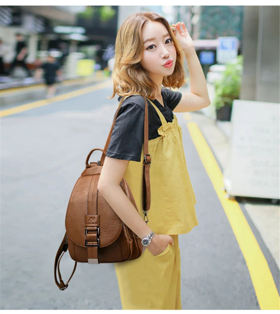 Multifunctional Women's Leather Backpack - Casual Style for Teen Girls, School and Travel Bagpack, Ladies' Chest Bag Sac