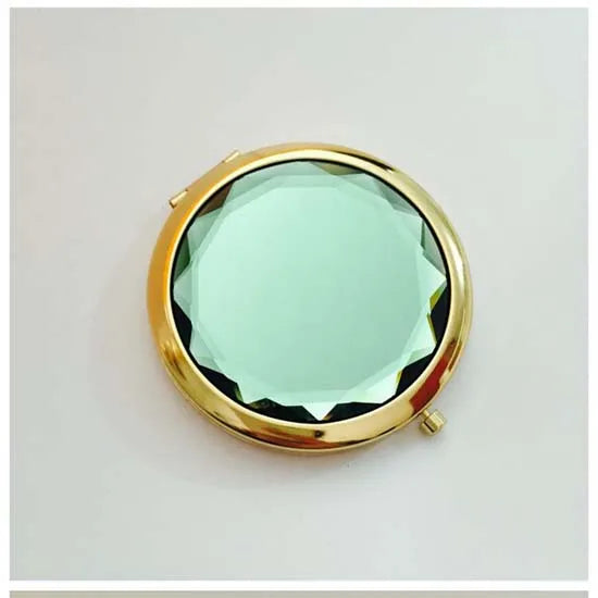 Luxury Crystal Folding Makeup Mirror - Portable Round Gold & Silver Pocket Compact Mirror, Personalized Beauty Gift