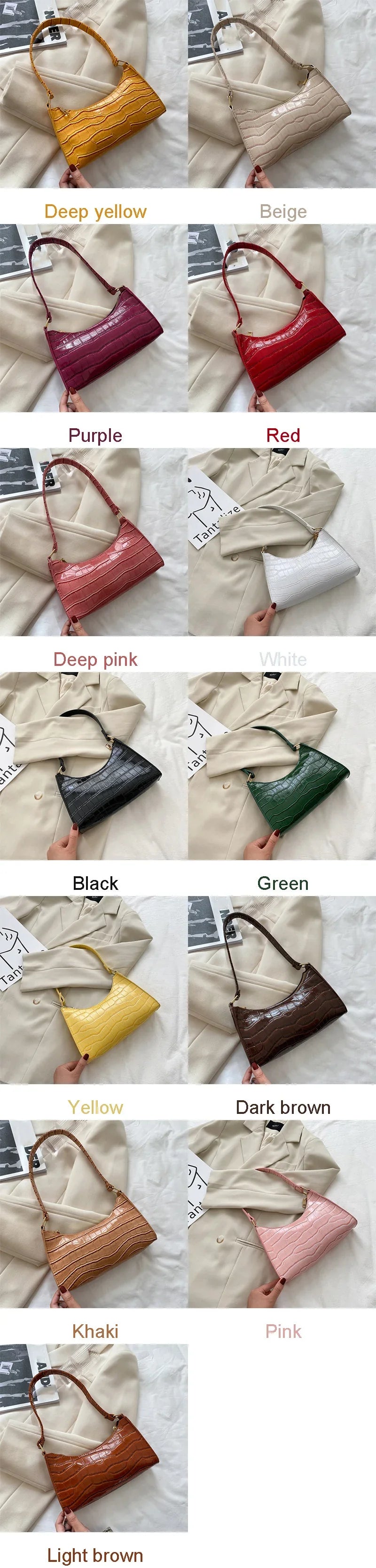 Fashion PU Leather Handbag for Women – Alligator Pattern Small Underarm Messenger Bag & Purse