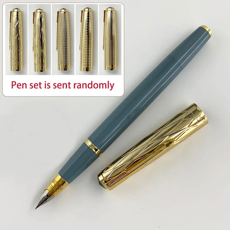 Yong Sheng 601A Wave Fountain Pen – Golden Cap, Fine Nib, Dark Blue Vacumatic, Luxury Gift for Office