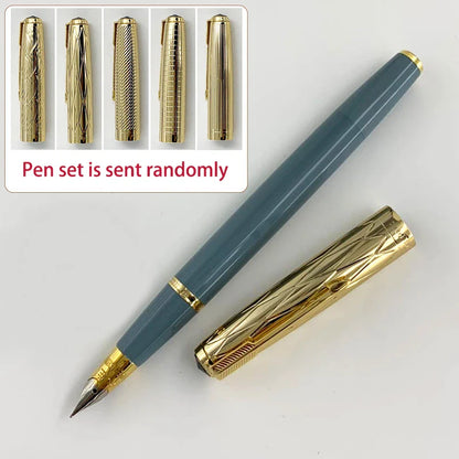 Yong Sheng 601A Wave Fountain Pen – Golden Cap, Fine Nib, Dark Blue Vacumatic, Luxury Gift for Office