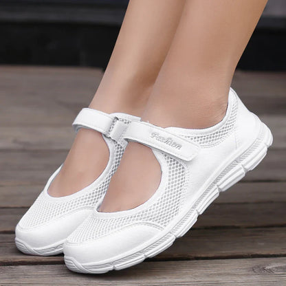 Summer Women's Casual Shoes – Soft, Portable Sneakers with Flat Soles, Breathable Slip-On Design in White