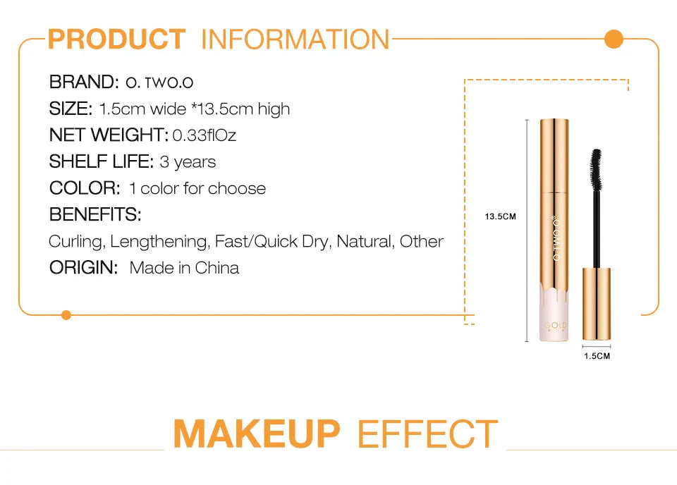 O.TWO.O 3D Fiber Thick Lengthening Mascara – Long Black Lash Eyelash Extension with Brush, Professional Eye Cosmetics