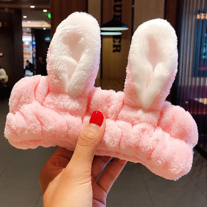 Soft Coral Fleece Bow Headband – Wash Face Hair Holder with Animal Ears for Women & Girls