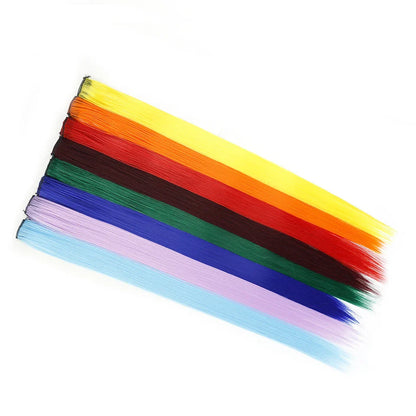 BUQI Straight Clip-In Colored Hair Extensions – Rainbow Synthetic Hair Streaks in Pink, Orange, White & Purple