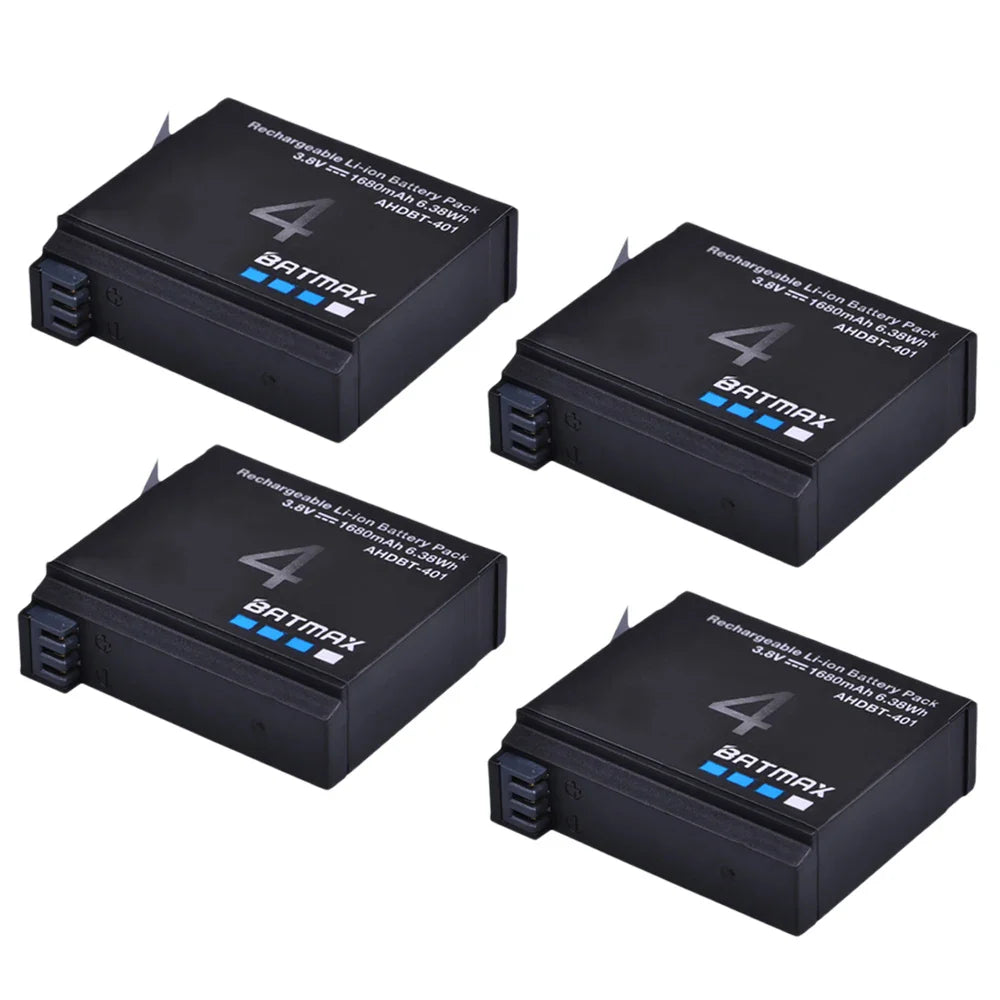 Batmax 1680mAh GoPro HERO4 Replacement Battery with 3-Slot LED USB Charger for AHDBT-401 Action Camera Accessories
