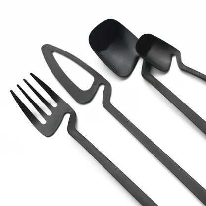 32-Piece Black Matte Stainless Steel Cutlery Set – Knife, Fork, Spoon Dinnerware for Bar, Party & Kitchen