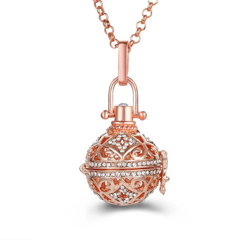 Mexico Music Ball Hollow Zircon Pendant Necklace – Vintage Perfume Aromatherapy Locket for Women