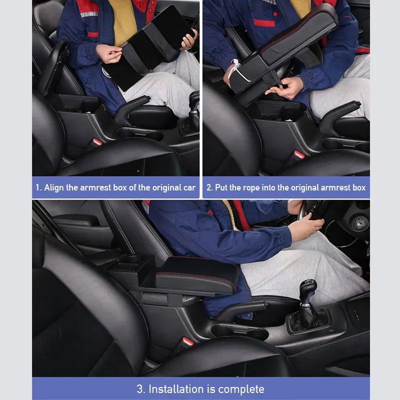SEAMETAL Car Armrest Box Cushion – Adjustable Soft Elbow Support with USB Charging & Cup Holder Universal Interior Accessory
