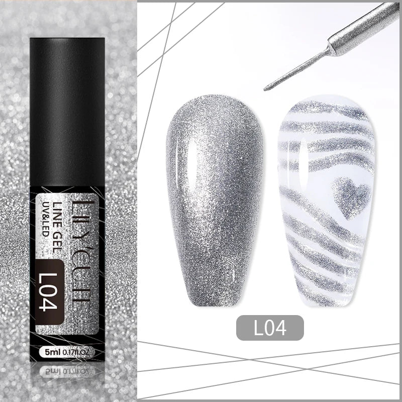 LILYCUTE 5ml Silver Metallic Liner Gel Polish – Super Bright UV Nail Art Stripe & Drawing Paint Varnish, Mirror Effect Graffiti Gel